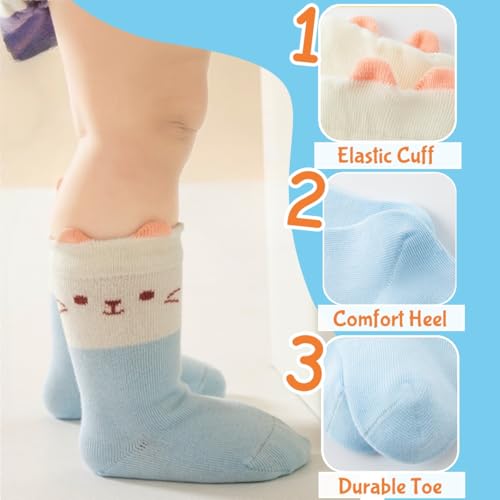 4 Pairs Toddler Baby Girl Boy Kids Socks, Cute Cat Animal Soft Cotton Crew Socks, 0~5T3