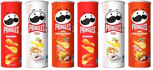 Image of Kellogg's Pringles Original+Desi Masala Tadka+ Pizza Flavour(107G Each),321 Grams (Pack of 2)