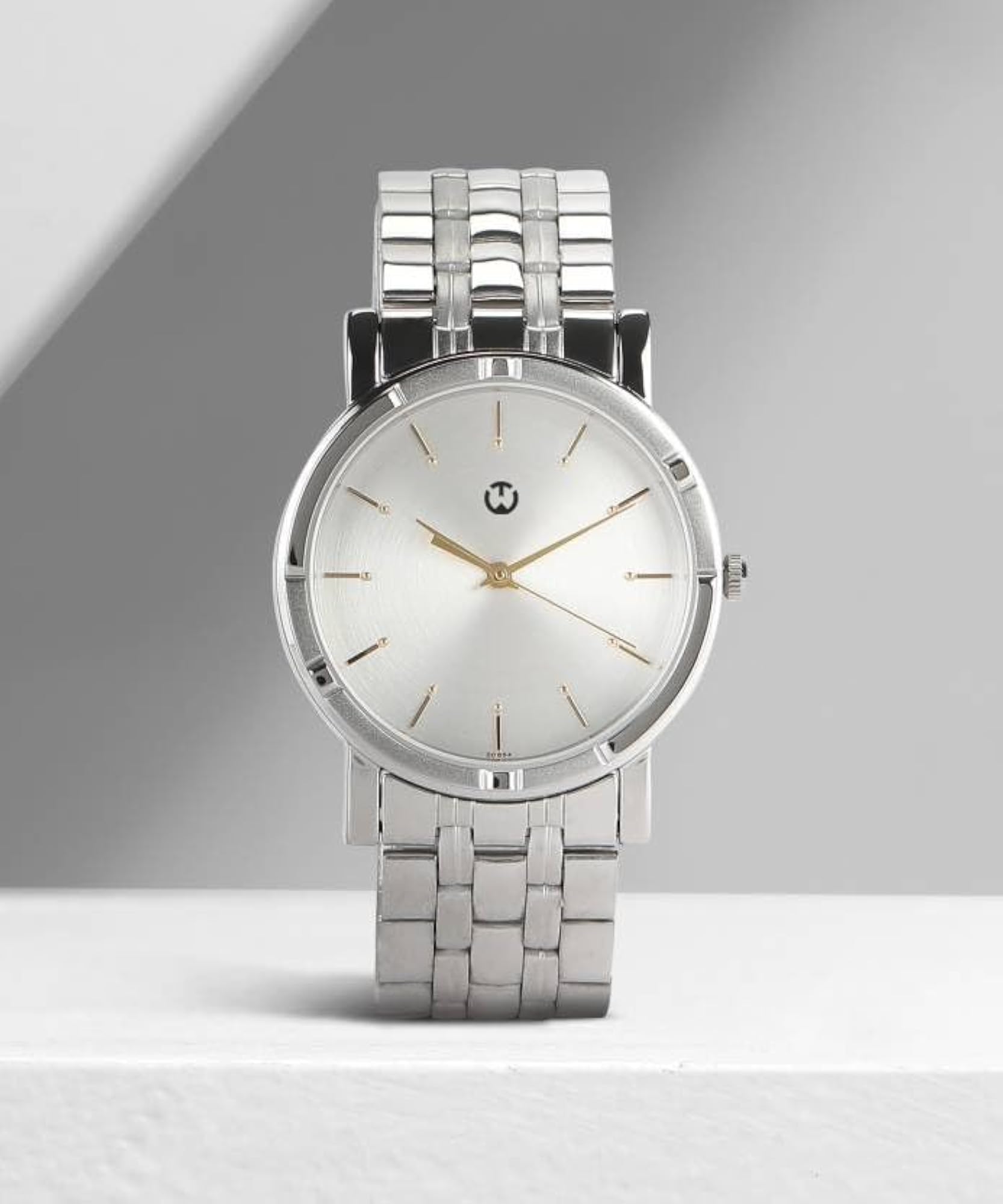 Men's Silver Stainless Steel Strap Watch, Black Dial