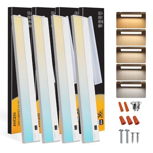 Image of Ansen 4Packs of Under Cabinet Lighting Hardwired, 36IN 22W 1426LM, Dimmable Led Light for Kitchen /Bar /Closet, CRI>92, R9>90, 5 Color Temperature, 2700K-5000K(Warm White, Cool White, Daylight)