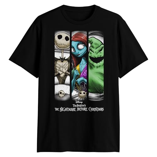 Disney Nightmare Before Christmas Jack Sally Oogie Boogie Grid T-Shirt(LG, Black)