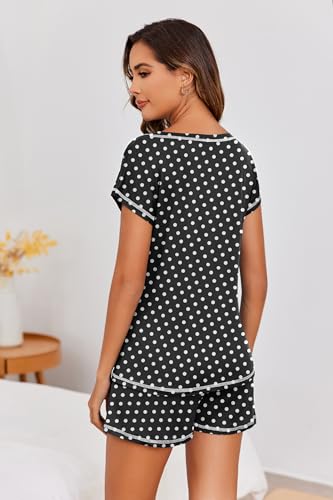 Image of Ekouaer Womens Pajama Sets 2 Piece Soft Short Sleeve Top and Shorts Sleepwear Round Neck Pjs Lounge Set with Pockets