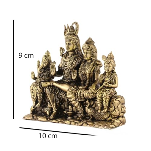 Image of Brass Shiv Parivar Statue - Divine Lord Shiva Family Idol for Puja, Home Temple & Spiritual Decor