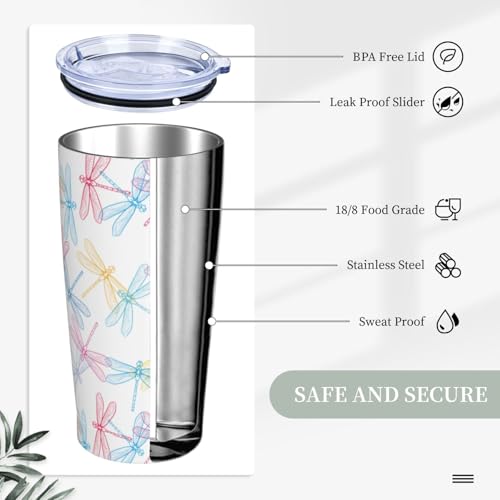 CHASOEA Dragonfly 20oz Insulated Tumbler with Lid and Straw