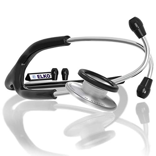Image of ELKO EL-140 ULTRA II SS Stainless Steel Acoustic Stethoscope | For Doctors, Medical Students & Healthcare Professionals | Dual Head Chestpiece | 5.5mm Brass Pipe Frame | U-Shaped PVC Tubing (Black)