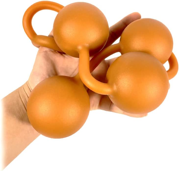 Silicone Anal Butt Beads Chain Plug - Anal Beads Chain with 4 Balls 2.36" Huge Anal Dilator with Safe O Pull Ring for Men Women Play Gold