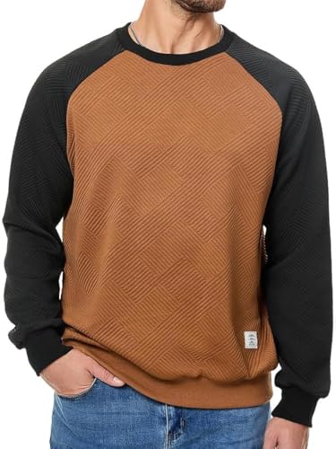 Men's Fall Crewneck Sweatshirts Patchwork Long Sleeve Geometric Texture Casual Pullover Shirt - Main Image