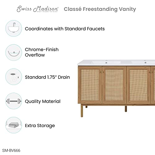 Image of Classe 60 inch Freestanding Bathroom Vanity in Golden Oak with Double Basin Sink Top