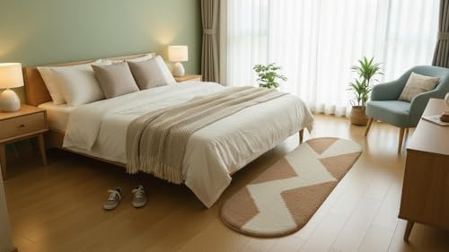 Image of Fluffy Silky Micro Fiber Polyster Carpet /Runner for Bedroom, Study Room, Playing Room, Guest Room ETC. 2x5 Feet, (Beige and Ivory Chevron Pattern)