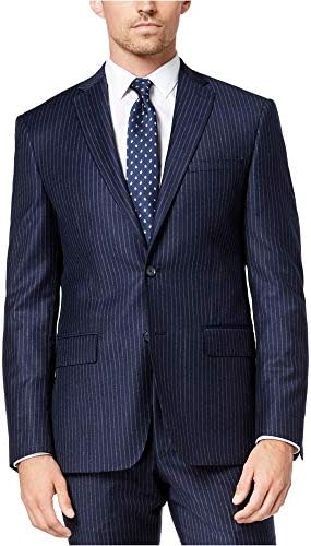 DKNY Mens Derek Chalk Stripe Two Button Blazer Jacket, Blue, 38 R...