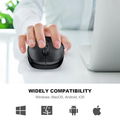 Image of WisFox 2.4G Wireless Mouse for Laptop, Ergonomic Computer Mouse with USB Receiver and Type-C Adapter, 3 Adjustable Levels, 6 Button Cordless Wireless Mice for Windows Mac PC Notebook (Black)