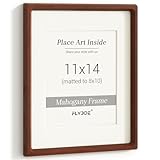 11x14 Picture Frame, USA-Sourced Natural Mahogany Wood Photo Frame with Tempered Glass, Handcrafted Rounded Corner 11 x 14 Wooden Frame Matted to 8x10 Photos, Hanging Hooks Included