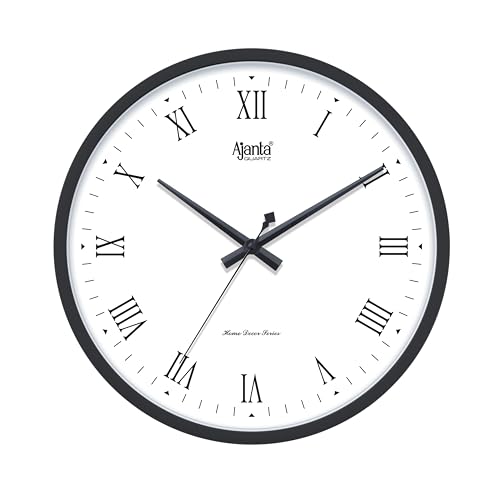 Image of Ajanta 10027 Wall Clock (12 Inch / 305mm) - Silent Sweep Non-Ticking Movement - Minimalistic Stylish Black Home Decor Clock for Bedroom, Office