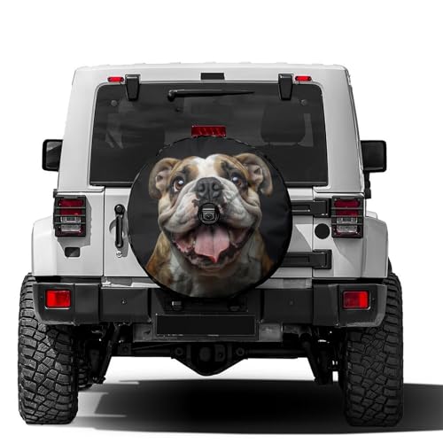 Image of Happy Bulldog Brown Spare Tire Cover with Backup Camera Hole Wheel Tire Cover Fit Trailer, RV, SUV and Many Vehicle 18inch