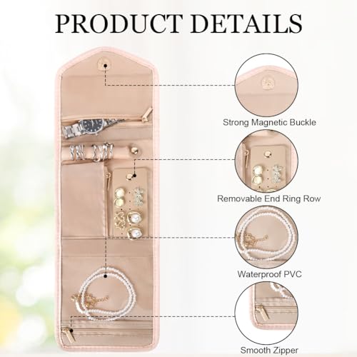Aucuu Schmuckroll Organizer Tasche, Faltbar Reise Schmuck Organizer, Schmuckrollen Tragbare, Travel Schmuckaufbewahrung Tasche für Ohrring Ringe Halsketten Uhren Armbänder Broschen