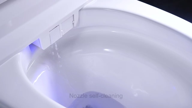 Inodoro inteligente sin tanque con bidé integrado, tapa automática, asiento calefaccionado, lavado con agua tibia, secado con aire tibio, sensor de pie para descarga, luz nocturna y pantalla LED miniatura 7
