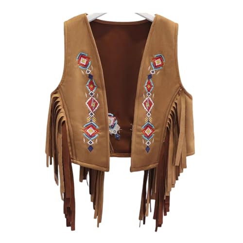 Girl's Open Front Fringe Vest Coat Tassel Vest Jacket Cowgirl Sleeveless Crop Vest Ethnic Cardigan