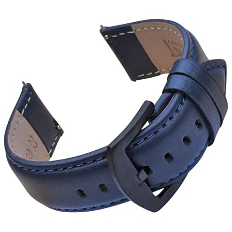 Holdfast 18mm Navy Blue Leather Navy Blue Stitching Watch Strap from Watch Straps. Padded Leather Watch Band with Matte Black Buckle Cover