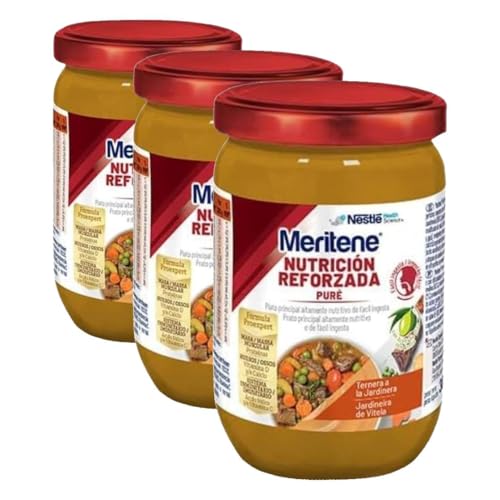 Meritene | Nutricion Reforzada Puré de Ternera y Verduras | Alimento Fresco y Nutritivo | Tarrito para Adultos | Para Personas con Dificultad para Tragar | 300 gr (Paquete de 3)