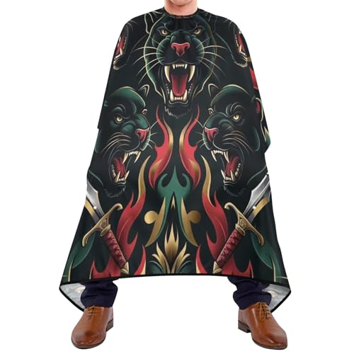Kigai Old School Tatto Hair Cutting Cape for Men & Women Waterproof Barber Cape Professional Hairdressing Salon Styling Apron with Adjustable Closure Snap