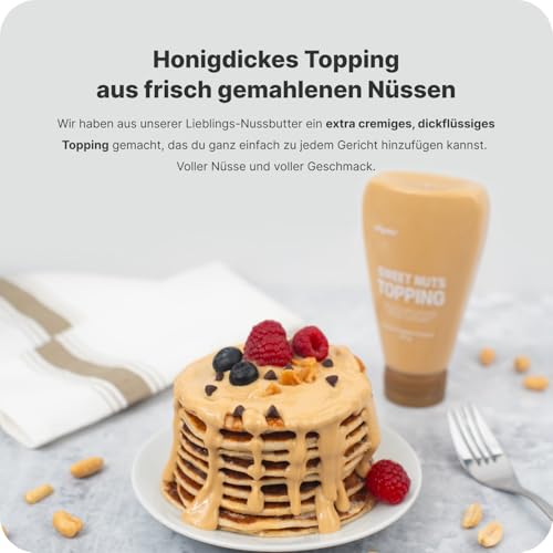 Vilgain Sweet Nuts Topping – Extra Cremiges Erdnussbutter Topping mit 87 % Erdnüssen, samtiger Textur, natürlich gesüßt mit Rohrzucker, Squeeze-Flasche extrem lecker & Cremig - High Protein, 270 g