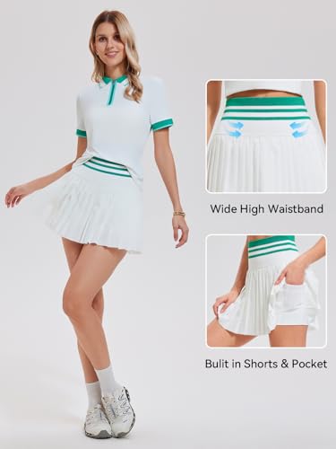 Image of Tennis Skirt Sets for Women Zipper Color Block High Waisted Golf Polo Two Piece Skirt Set Women 2 Piece Outfits