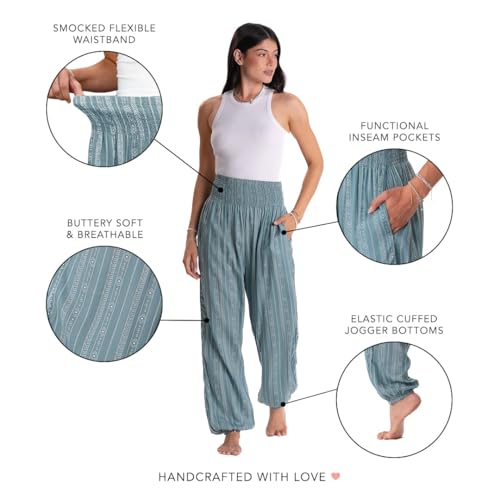 Image of Lotus and Luna Women's Harem Pants Thai Pants for Beach & Lounge High Waisted Flowy Boho Pants Genie Pants Yoga Pants