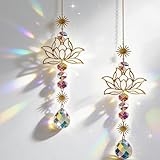 2 Stück Sonnenfänger Lotusblume mit Kristallprisma, Suncatcher Kristall zum aufhängen für Frühlingsdeko, Fensterdeko Hängend Lichtfänger für Zuhause Büro Auto und Garten