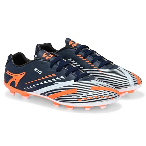 Image of PRO ASE SPORT Football Shoes with Rubber Studs - Ideal for Hard & Artificial Turf Surfaces | Orange, Black, Golden.
