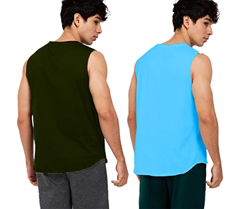 Image of Solid Sleeveless Cotton Regular Fit Mens Stylish Top Tanks Vest T-Shirt (Combo Pack of 2)
