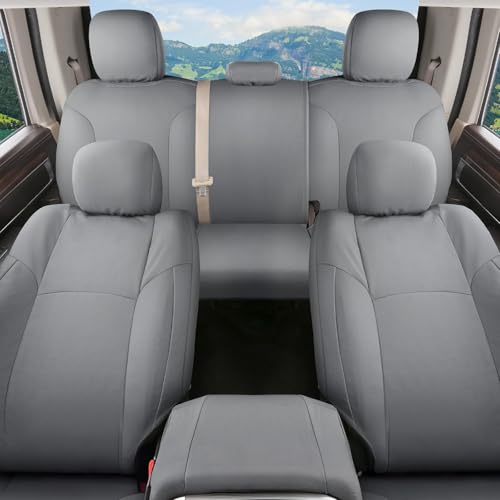 Image of Coverado Chevy Silverado Oxford Seat Covers Full Set, Fit for Silverado GMC Sierra 2007-2013 & 2019-2026 1500, 2020-2026 2500HD 3500HD Crew Double Extended Cab(Flat Front&Flat Rear, Gray)