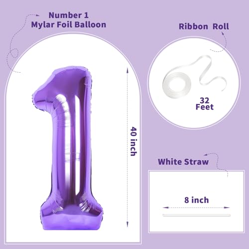 Image of Number Balloons for Birthday Decorations - 40 Inch Large Party Balloons 1, Purple Foil Number Balloons for Boys Girls, Balloons for Party Supplies