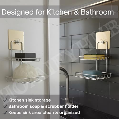 Image of Double Layer Soap Stand for Bathroom | Soap Holder for Bathroom Stickable | Self Adhesive Wall Mounted Stainless Steel Soap Dish | No Drill Soap Tray Waterproof Rust-Proof (Set of 4)