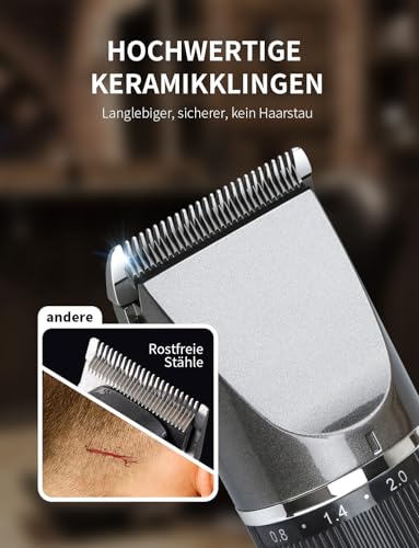 Haarschneidemaschine Profi Haarschneider Leiser Motor Selbstschärfende Titanium Keramik klingen Langhaarschneider Akku Kabellose 2000mAh Batterie Haartrimmer Set für Familien