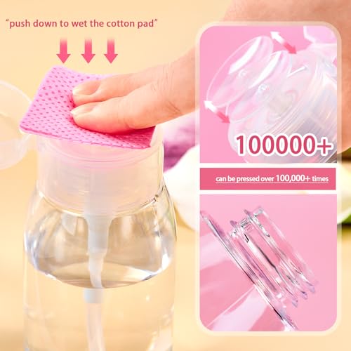 SHEERBLISS Push Down Pump Dispenser,Nail Polish Remover Pump Empty Bottle for Makeup Remover, Facial Toner, Micellar Water, Alcohol, Nail Polish Remover 2 Pack 200ml(6.8oz)2