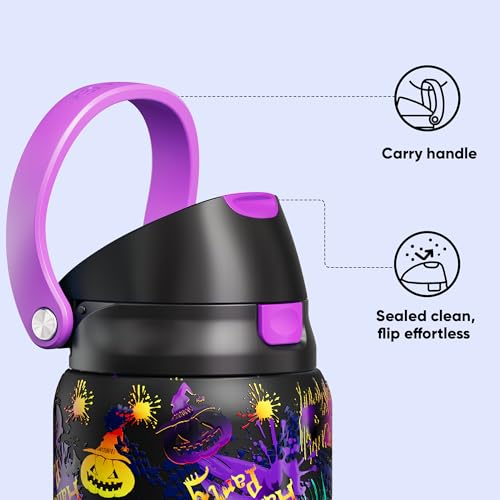 Image of Encool SwiftSip Insulated Stainless Steel Water Bottle with Straw - Leak Proof Sports Water Bottle for School, Travel, Keeps Cold All Day, One-Touch Flip Lid, BPA-Free, 32 oz, Ghost Party