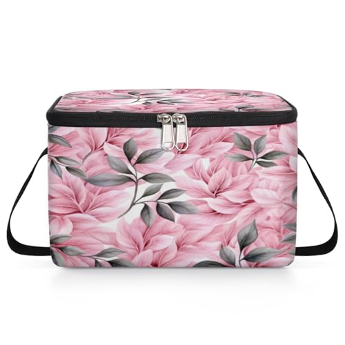 GzLeyigou Floral Flowers Lunch Bags for Women Men 9 Cans, Hot & Cold Food Delivery Bag Insulated Grocery Bag Insulated Lunch Box Leaves Cooler Bag for Office Work Picnic Beach