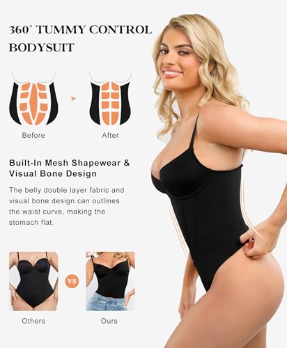 Popilush Corset Bodysuit Built in Bra - V Neck Bodysuits for Women Tummy Control Thong Shapewear Concert Outfits Club Tops4