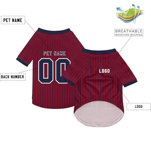 Personalisiert Hundekostüm Personalisiert Haustier Trikot mit Name Nummer und Logo Haustier T-Shirts Haustiere Trikot Haustier Weste T-Shirts für Kleine Mittlere Bis Große Hunde (B40 Wine,L)