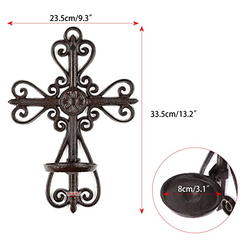 Ownmy Set Of 2 Cast Iron Wall Candle Sconces Cross Shaped Hanging Pillar Candle Holders, Rustic Metal Wall Candle Sconces For Dining Room Living Room Bedroom Vintage Wall Mount Candle Holder Decor #TOP2