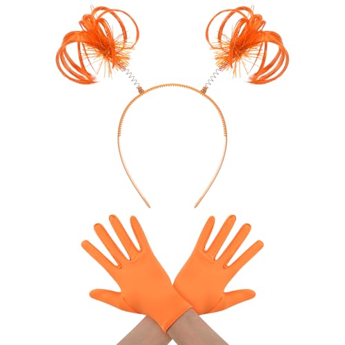 Wavwavw Halloween Dress up Set Included Orange Wig and Wrist Spandex Gloves Orange Headband Ponytails Head Bopper Halloween Cosplay Costume for Women Men Adult Party Supplies Headwear Accessory