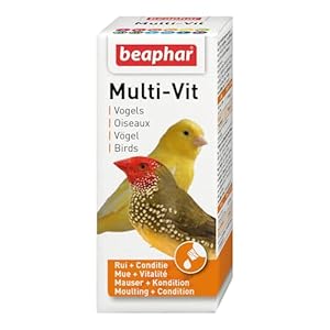 Beaphar – Multi-Vit for Birds – Promotes Rapid, Complete Moult While Preventing Feather Plucking – Contains 12 Different Vitamins – Easy-to-Use, Just Mix With Food – Suitable for Birds – 20ml