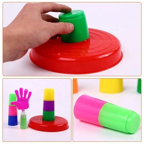 Image of VGRASSP Ring Toss Game Toy for Kids - Mini Quoits Ring Throwing, Stacking Indoor and Outdoor Game Set - 8 Cups with Spring Hand Figure, 8 Multicolor Rings, 1 Base - Color As Per Stock