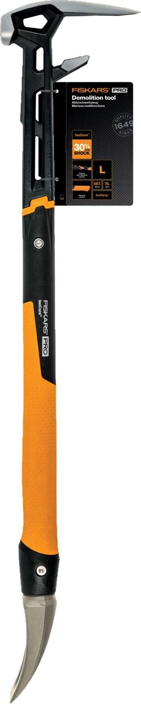 Fiskars Herramienta de demolición IsoCore L, Para una variedad de trabajos de demolición, Longitud: 75,3cm, Peso: 2,6 kg, Negro/Naranja, 1027221