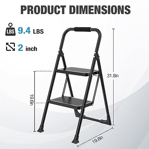 image for HBTower 2 Step Ladder, Step Stool for Adults,2 Step Ladder Folding Ste