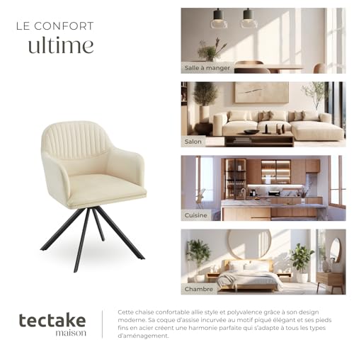 Chaise pivotante en velours rembourrée crème - vue 9