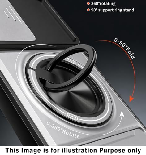 Image of Back Cover for Motorola Moto G85 5G | Armor Camera Slider 360 Degree Rotating Finger Ring Holder Case with Bracket Stand Back Case Cover (Silver)