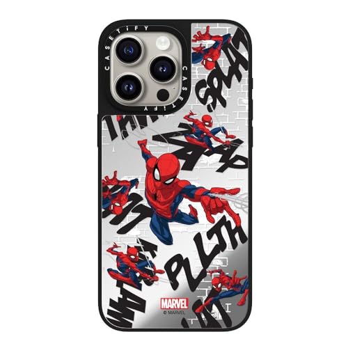 Coque Spider-Man iPhone 15 Pro Max CASETiFY miroir argent compatible MagSafe