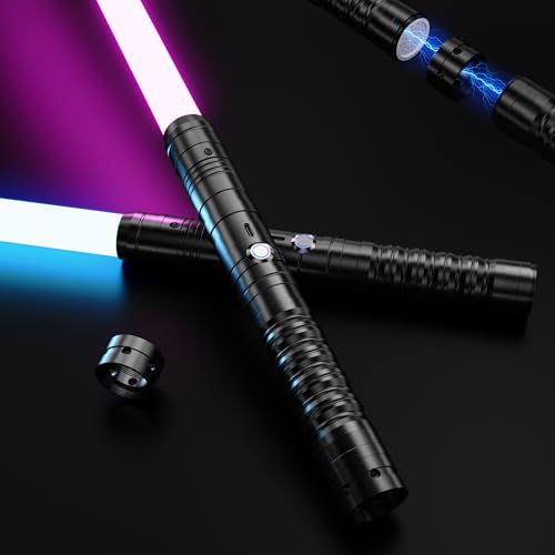 KYWLCO Sable Láser-2 Piezas para Niños, Sable de Luz RGB con 15 Colores, Recargable USB-C,4 Modos de Duelo, Sables Conectables de Metal - Juguete de Cosplay para Películas, Hallowee (2PC Negro 78cm)