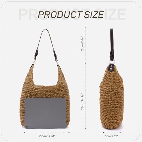 Bolsa de paja grande para mujer, tejido a mano para playa miniatura 4